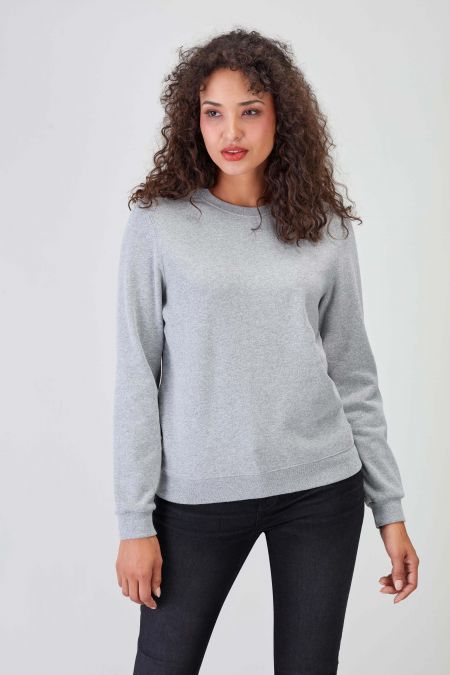 Sweatshirt Regular Básica Reciclada para Mulher em Cinzento