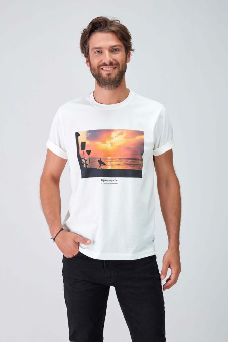 Pôr-do-sol - T-shirt Gráfica Reciclada em Branco para Homem